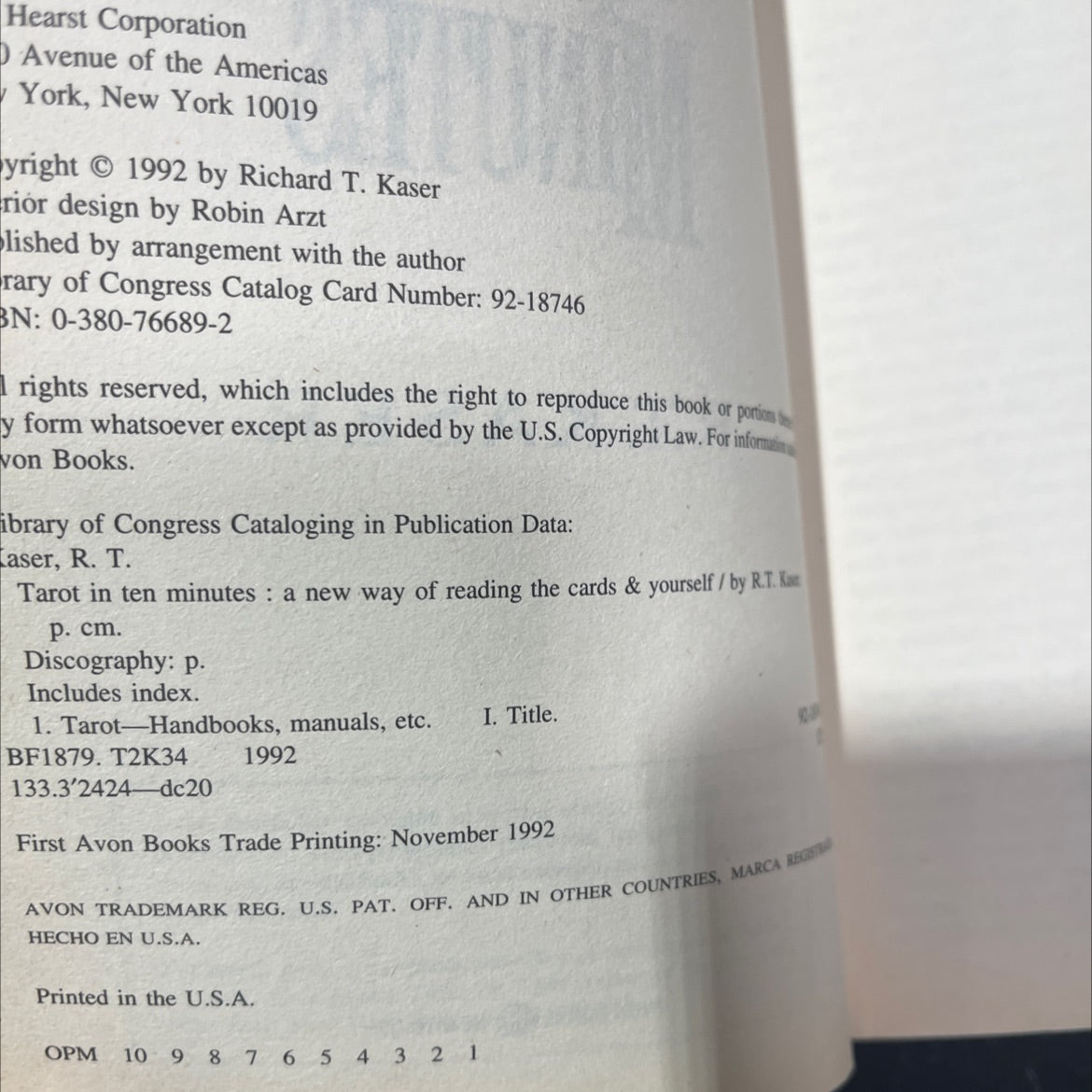tarot in ten minutes book, by R.T. Kaser, 1992 Paperback image 3