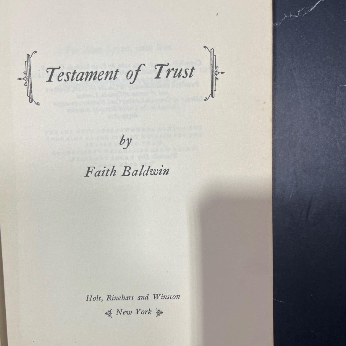 testament of trust book, by faith baldwin, 1960 Hardcover image 2