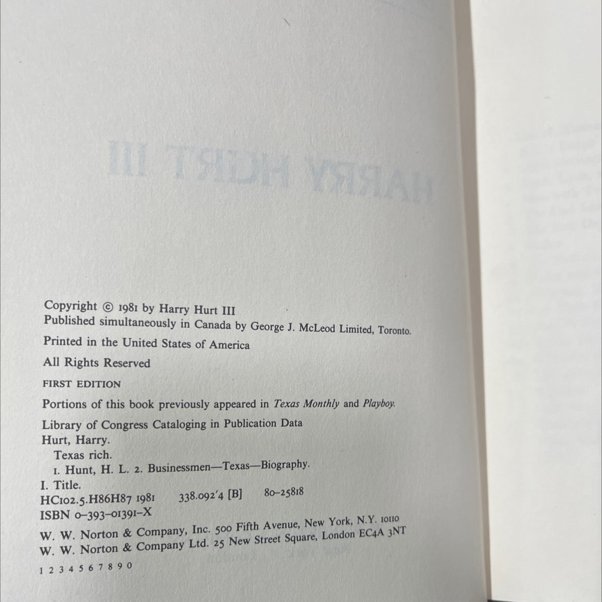 texas rich book, by harry hurt iii, 1981 Hardcover image 3