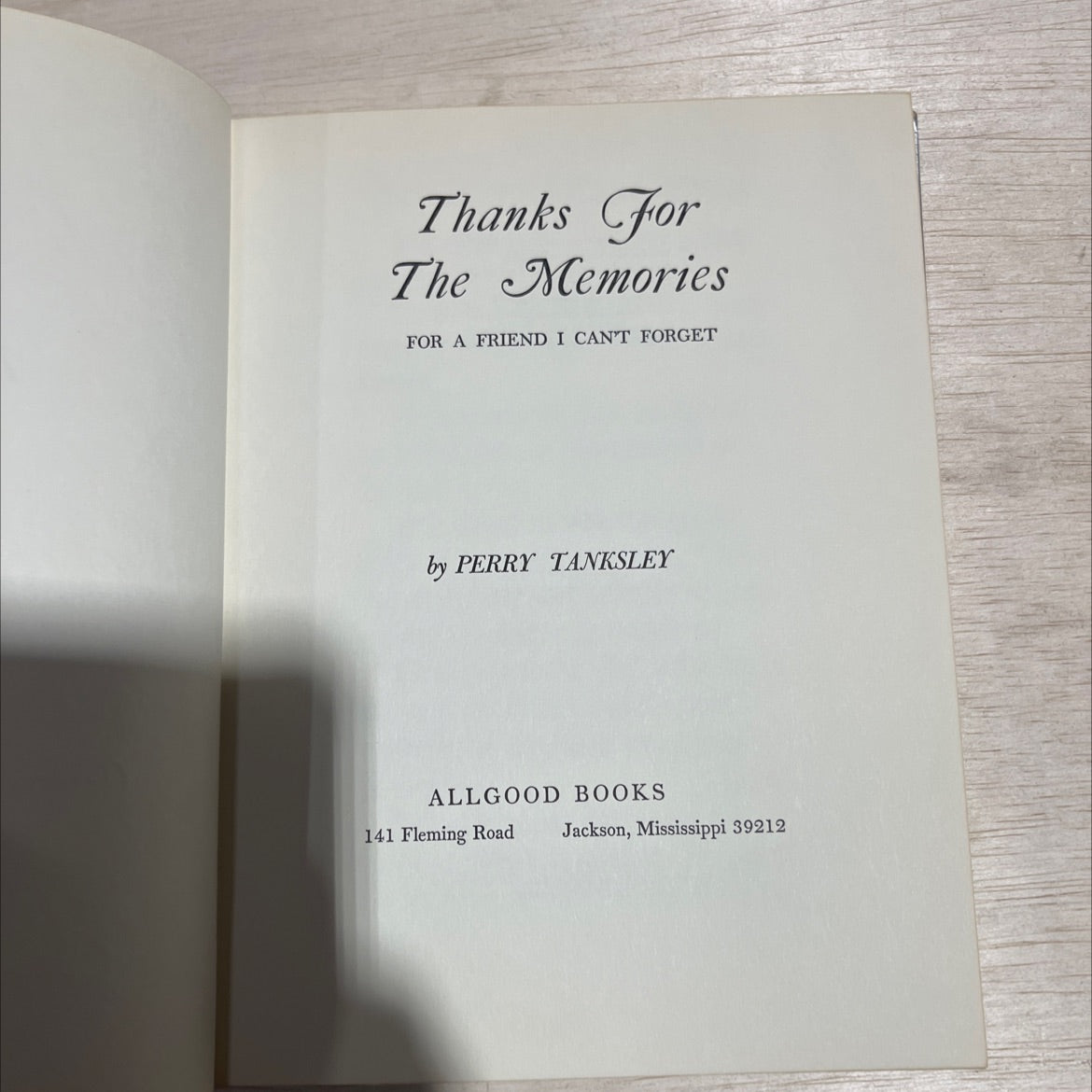 thanks for the memories for a friend i can't forget book, by perry tanksley, 1970 Hardcover image 2