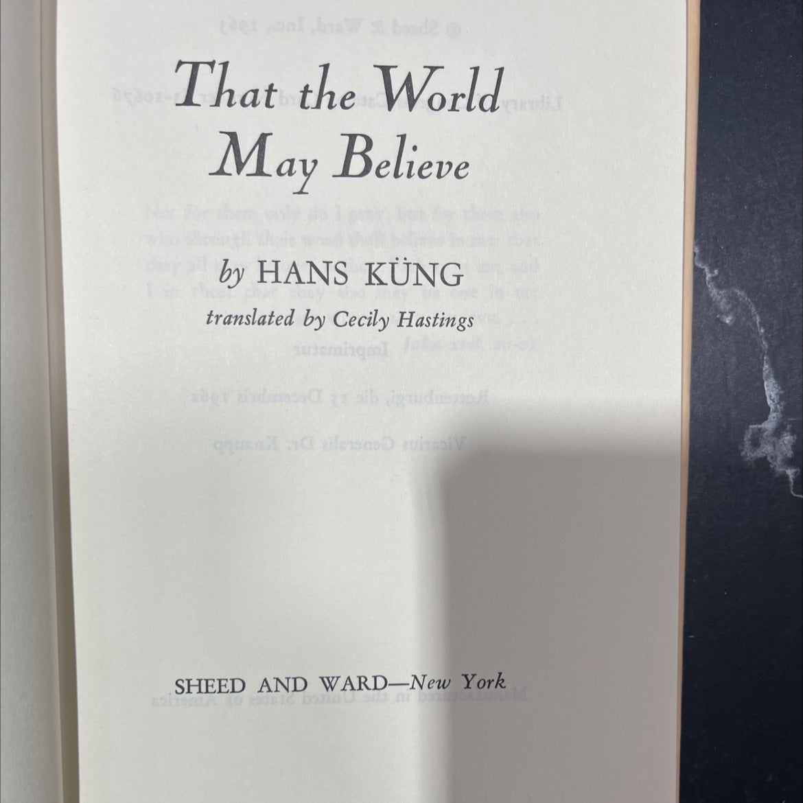 that the world may believe book, by hans küng, 1963 Hardcover image 2