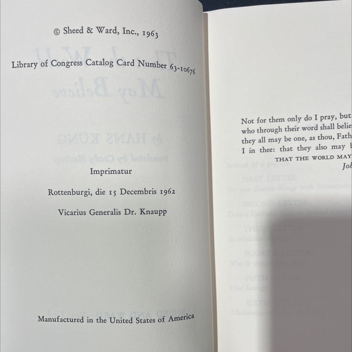 that the world may believe book, by hans küng, 1963 Hardcover image 3