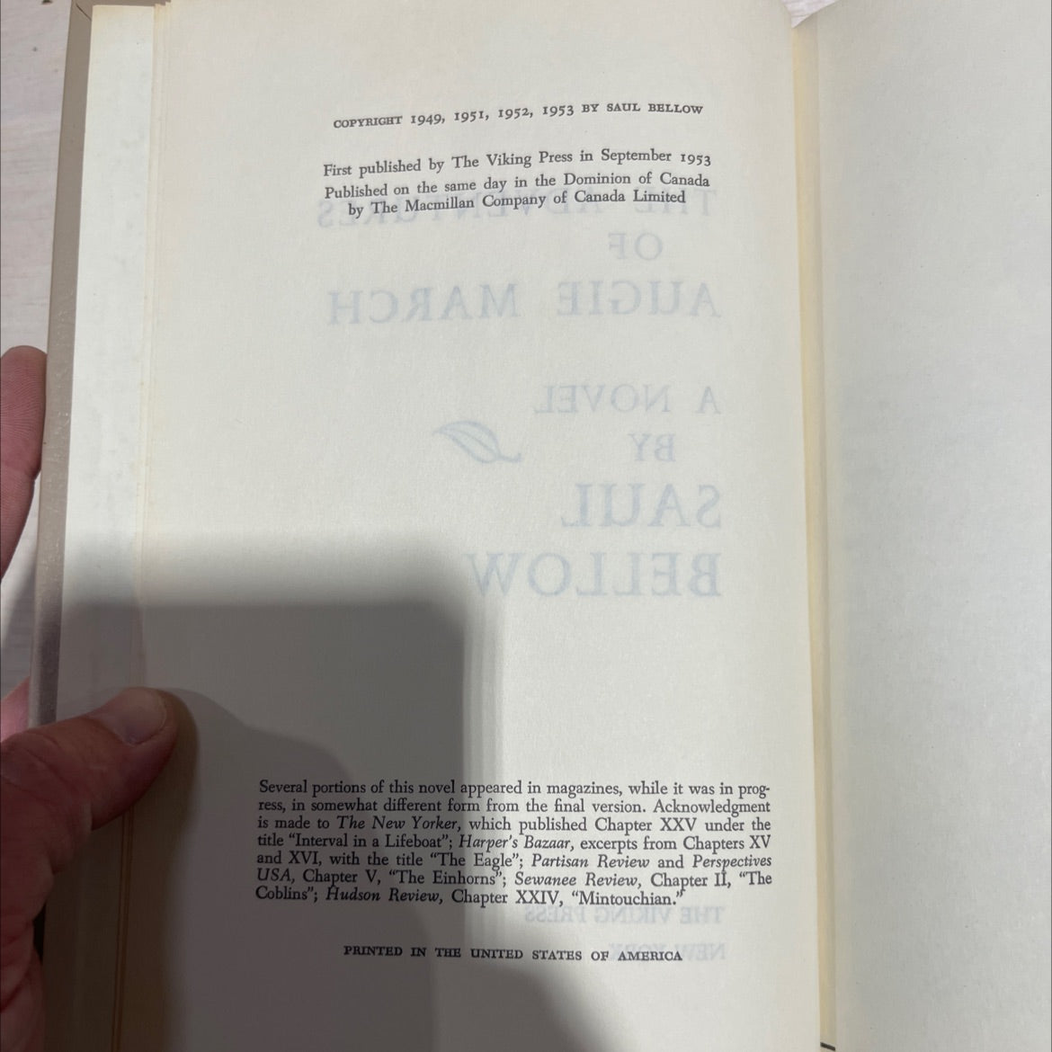 the adventures of augie march book, by saul bellow, 1953 Hardcover image 3