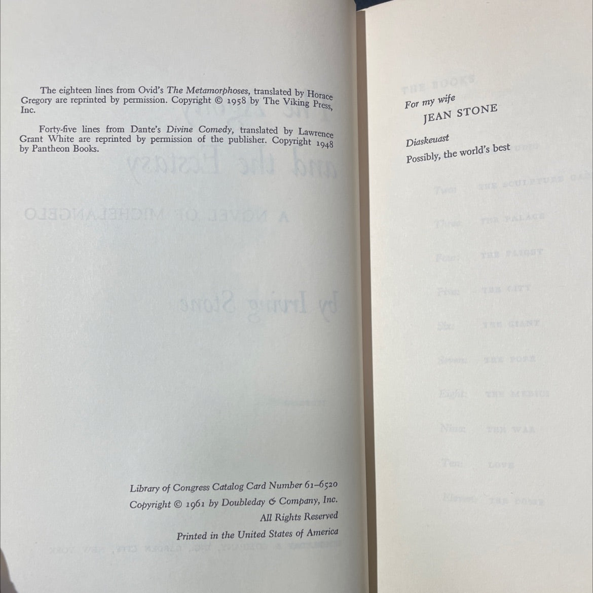 the agony and the ecstasy a novel of michelangelo book, by irving stone, 1961 Hardcover image 3