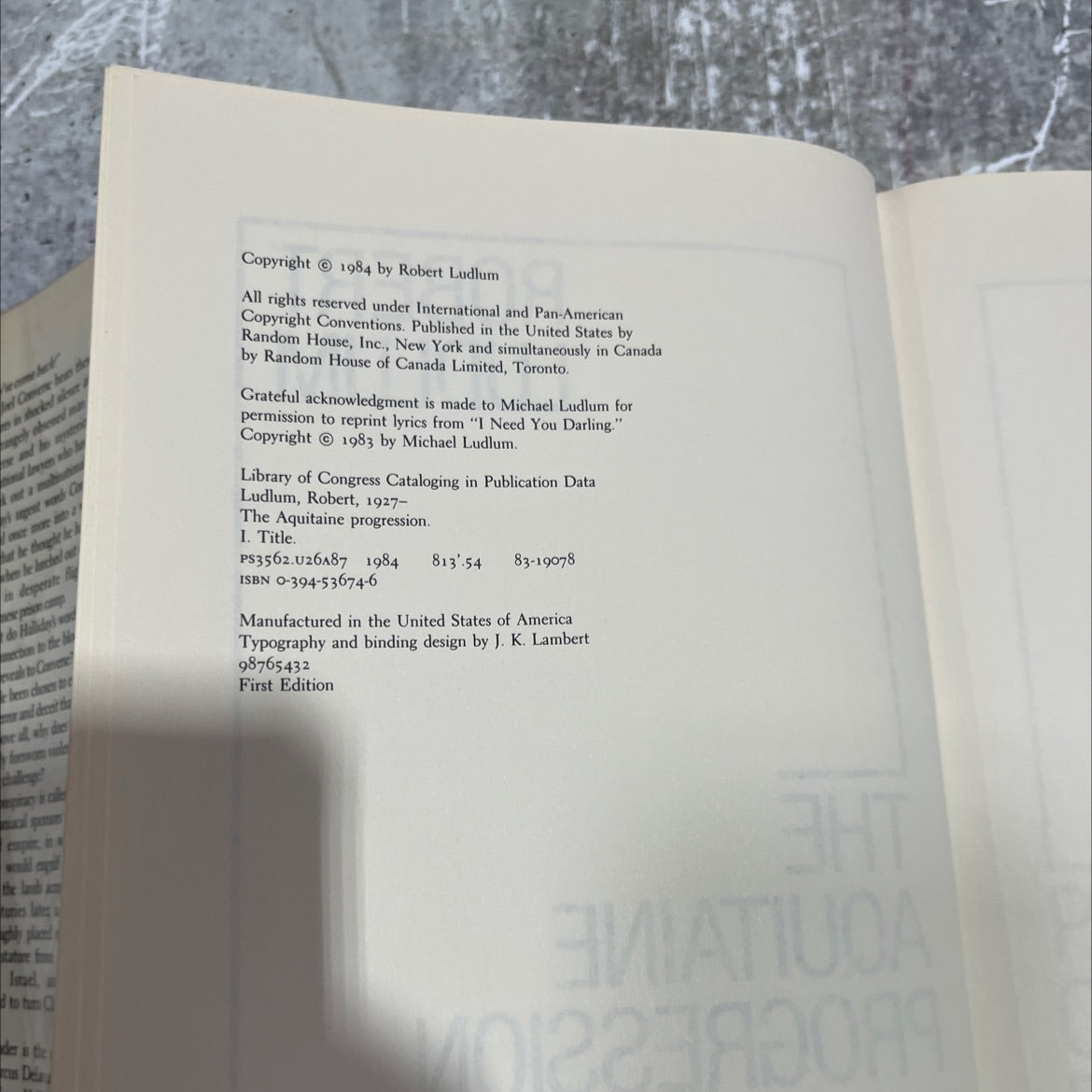 the aquitaine progression book, by robert ludlum, 1984 Hardcover image 3