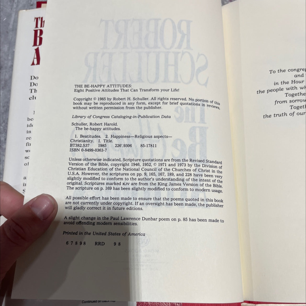 SIGNED the be-happy attitudes book, by Robert H. Schuller, 1985 Hardcover image 3