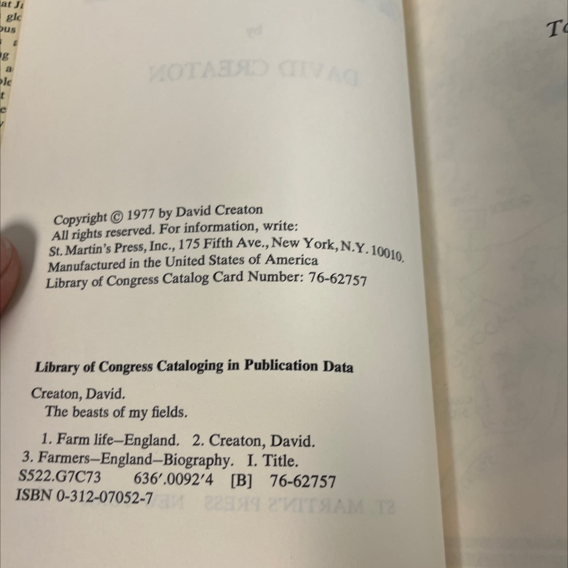 the beasts of my fields book, by david creaton, 1977 Hardcover image 3