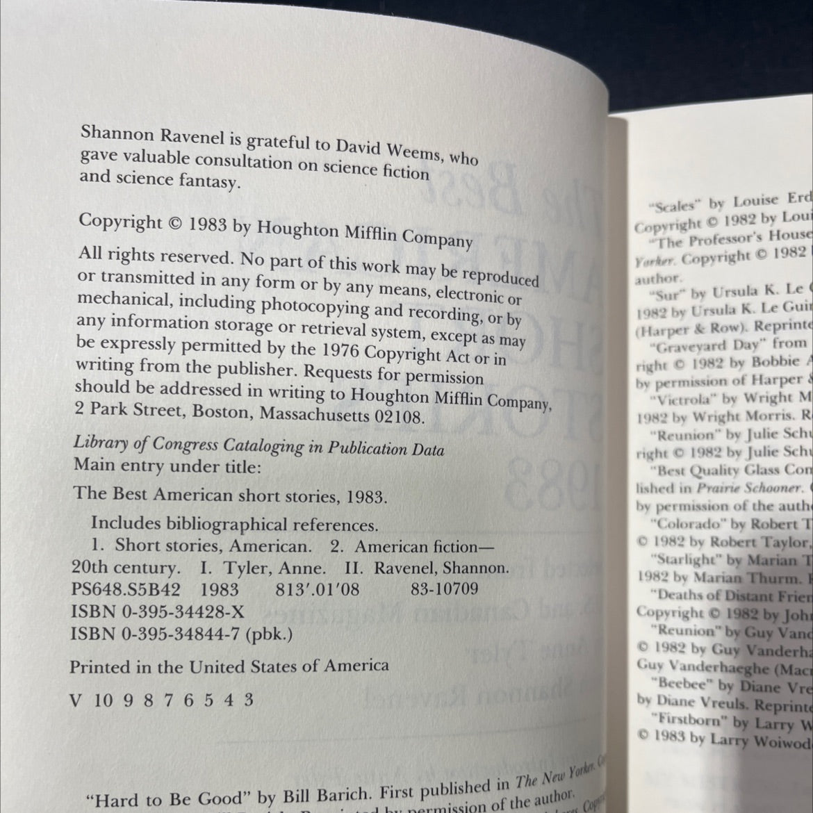 the best american short stories 1983 book, by Anne Tyler, Shannon Ravenel, 1983 Hardcover image 3