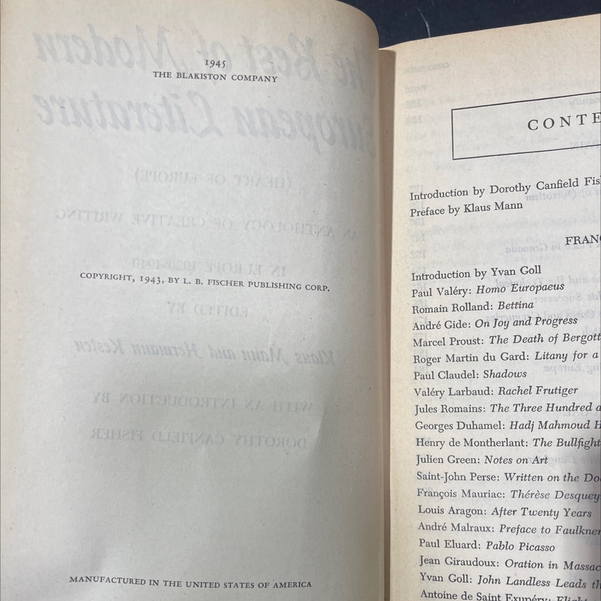 the best of modern european literature book, by Klaus Mann and Hermann Kesten, 1945 Hardcover image 3