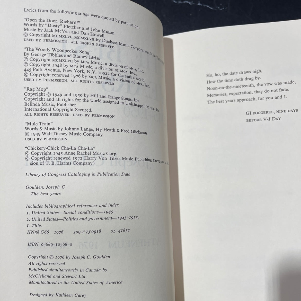 the best years book, by Joseph C. Goulden, 1976 Hardcover image 3