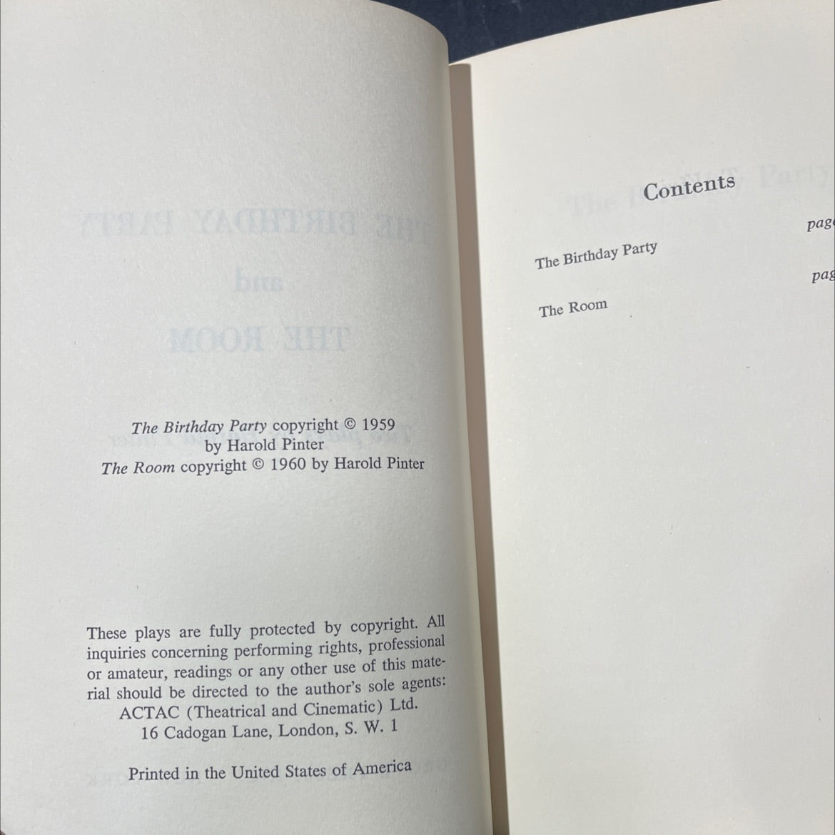 the birthday party and the room book, by harold pinter, 1960 Hardcover image 3