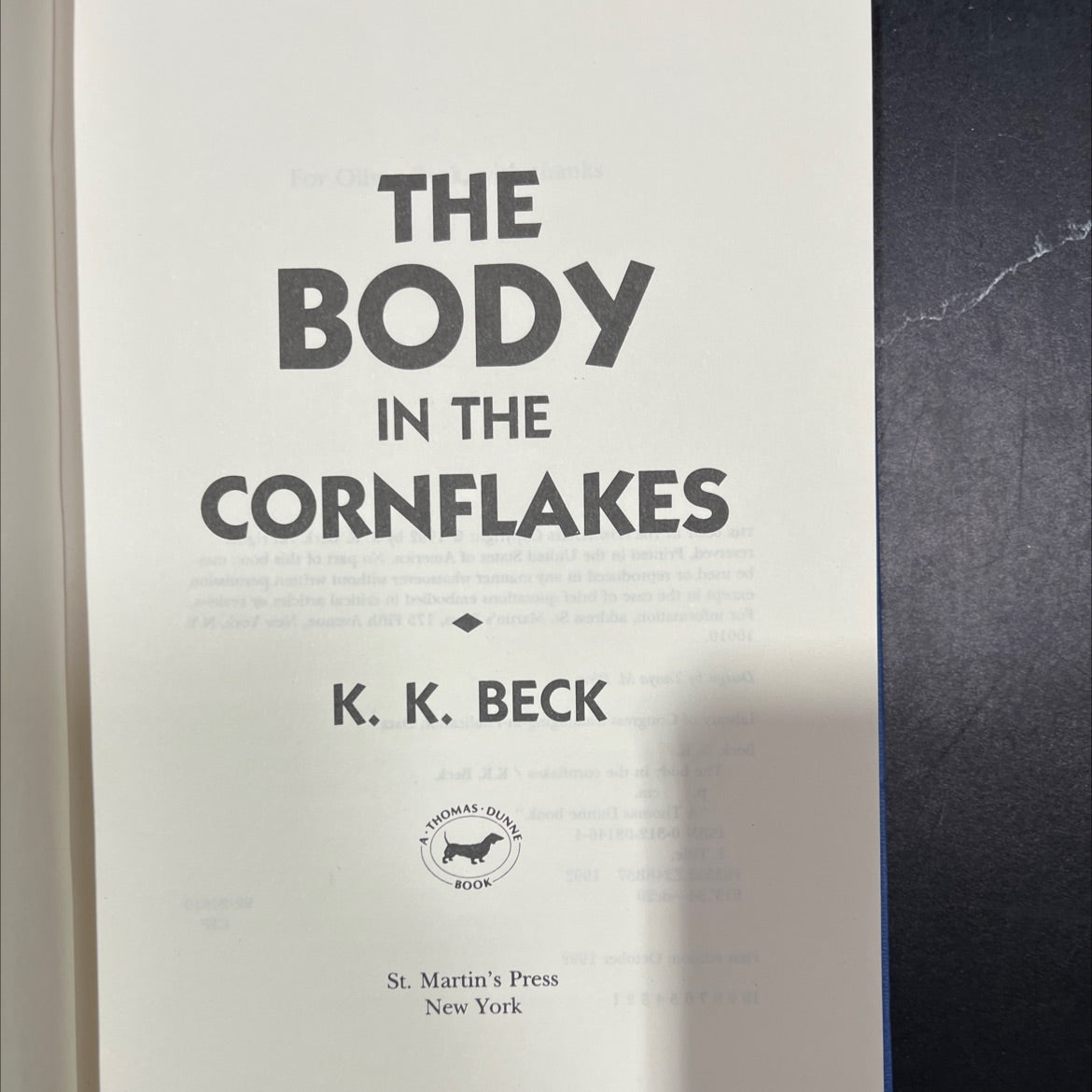 the body in the cornflakes book, by K. K. Beck, 1992 Hardcover image 2