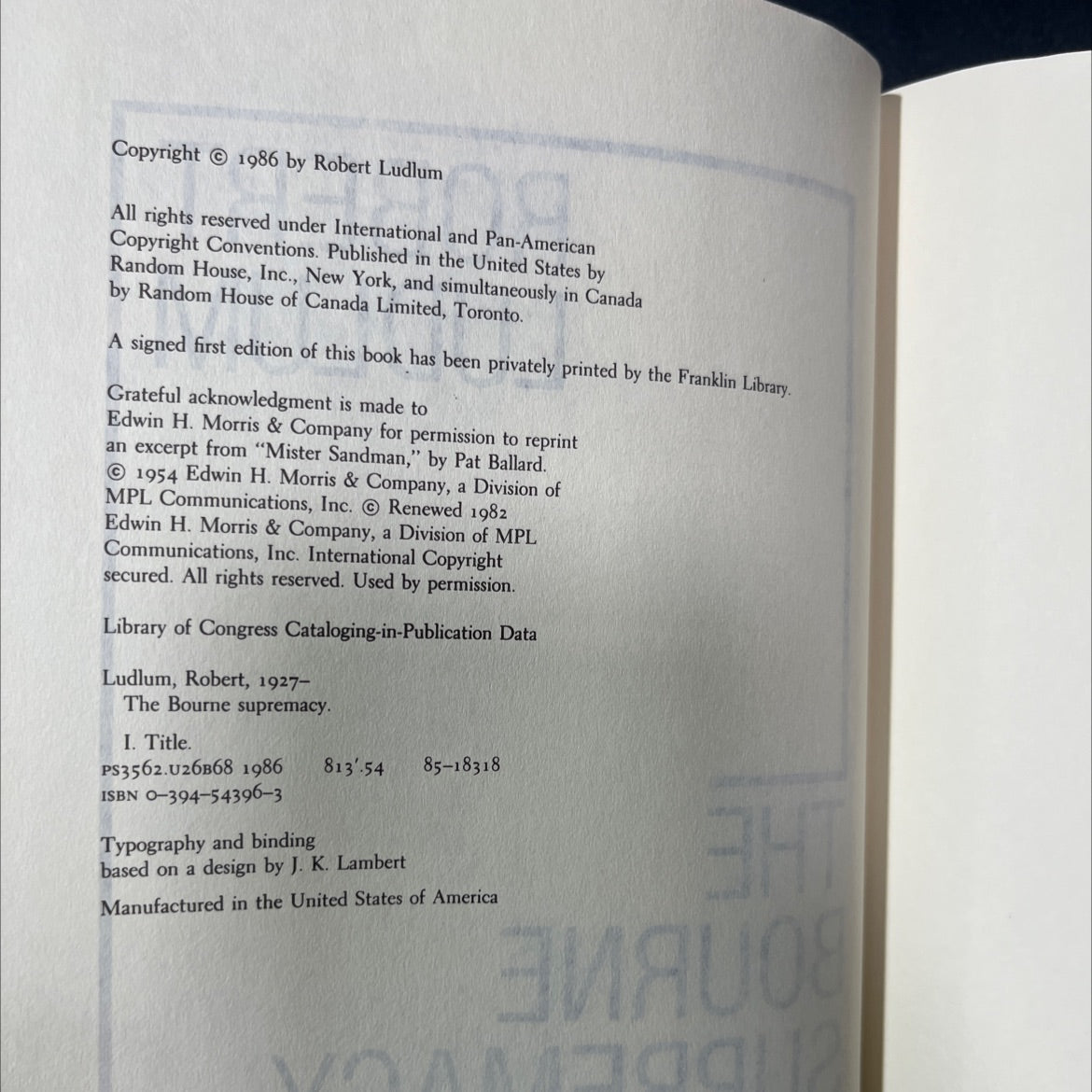 the bourne supremacy book, by robert ludlum, 1986 Hardcover image 3