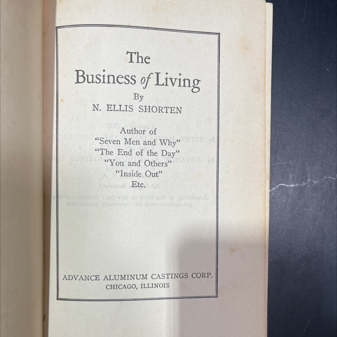 the business of living book, by n. ellis shorten, 1947 Hardcover image 2