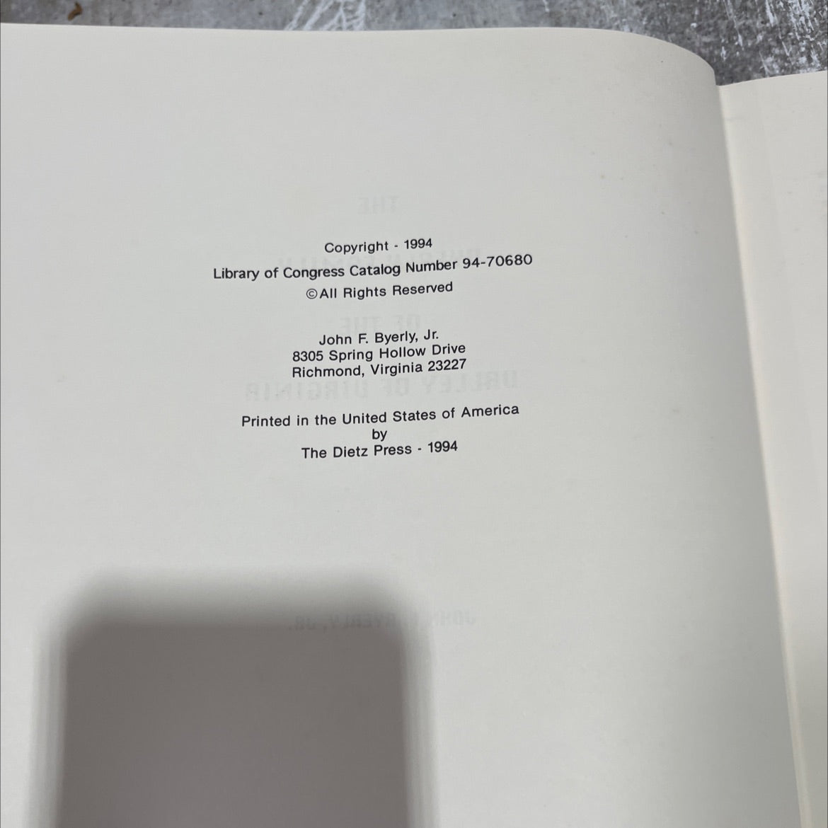 the byerly family of the valley of virginia book, by john f. byerly, jr., 1994 Hardcover image 3
