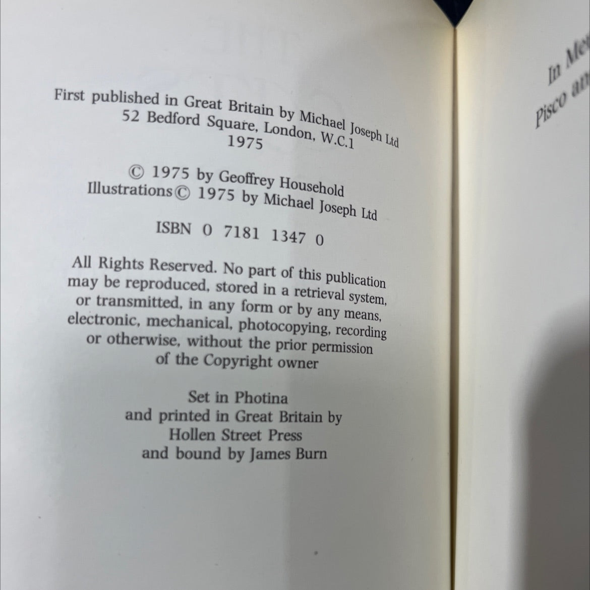 the cats to come book, by geoffrey household, 1975 Hardcover, First Edition image 3