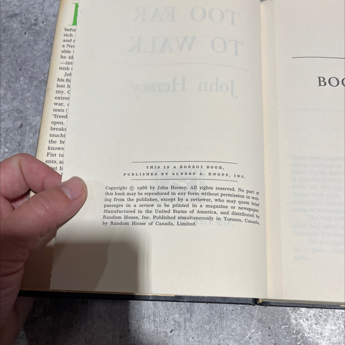 the child bayer too far to walk book one book, by john hersey, 1966 Hardcover image 3