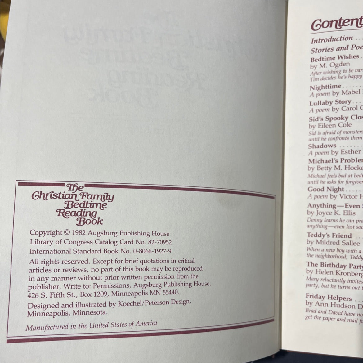 the christian family bedtime reading book book, by Ron & Lyn Klug, 1982 Hardcover image 3