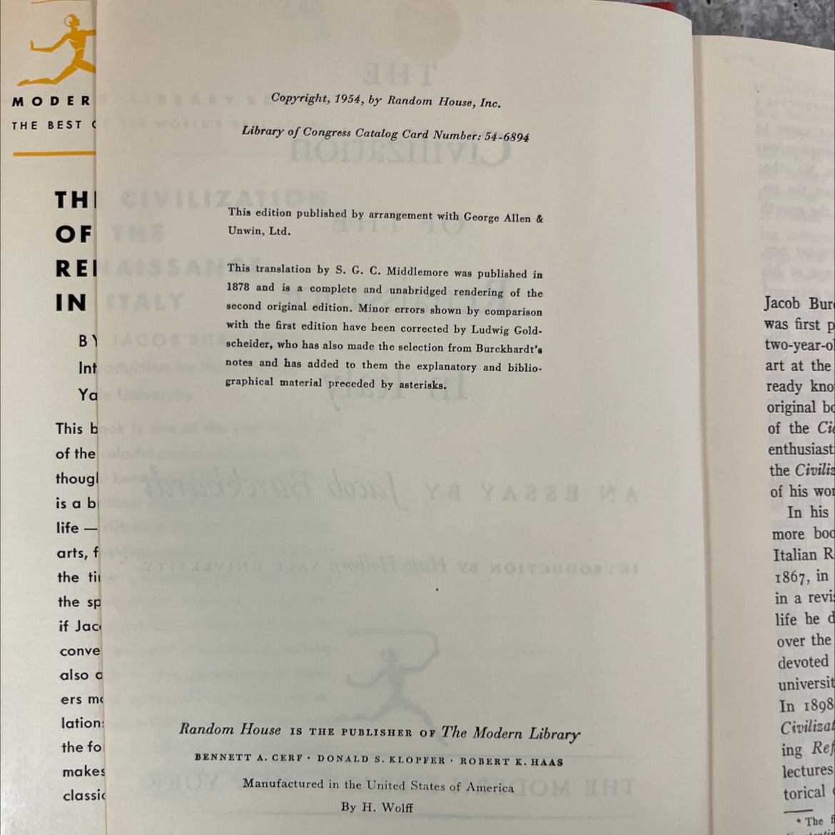 the civilization of the renaissance in italy book, by Jacob Burckhardt, 1954 Hardcover, Vintage image 3