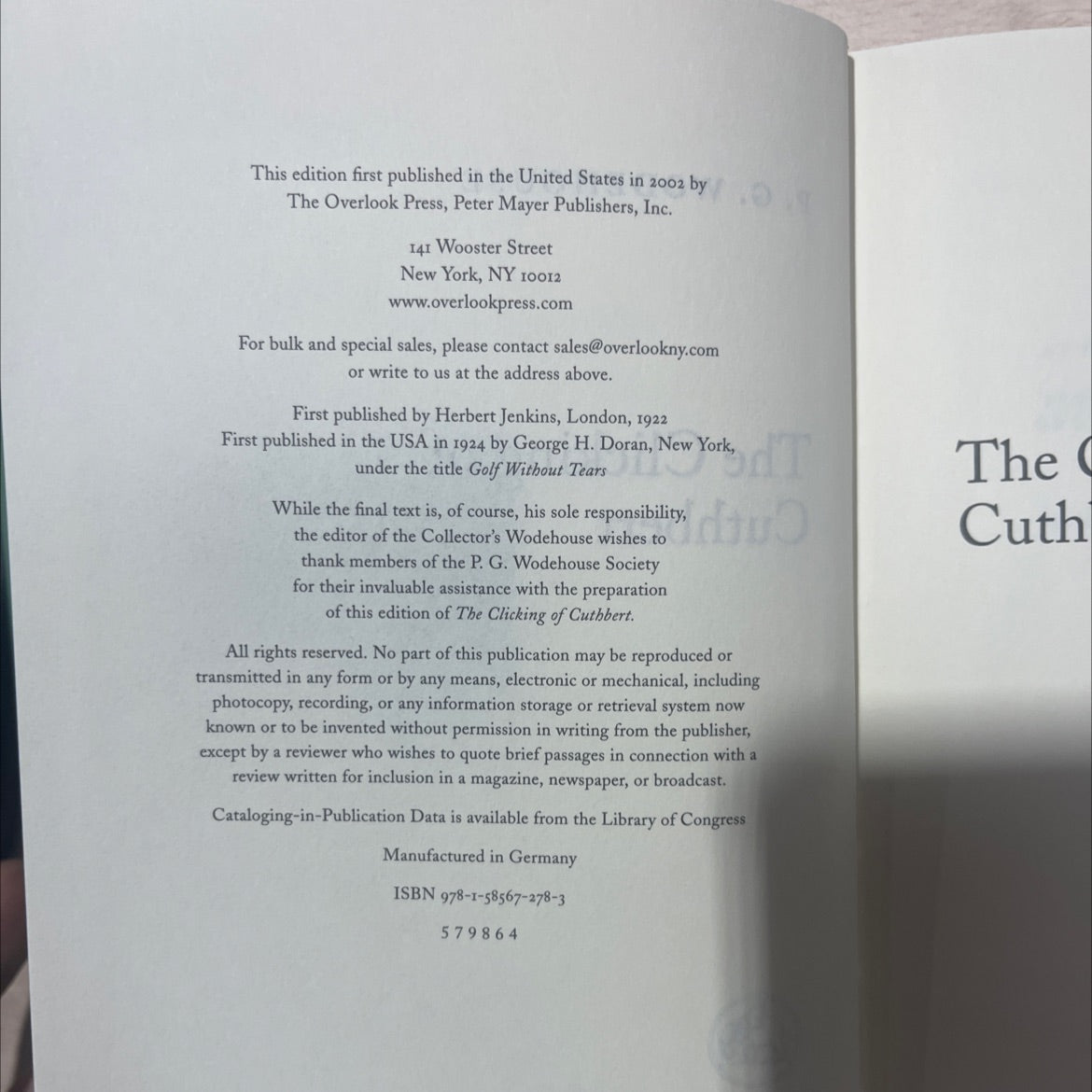 the clicking of cuthbert book, by p. g. wodehouse, 2002 Hardcover, Folio image 3