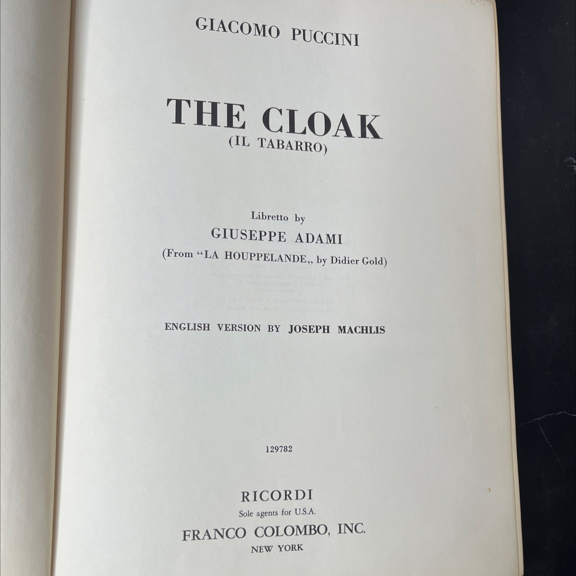 the cloak book, by giacomo puccini, 1956 Hardcover, Vintage image 2