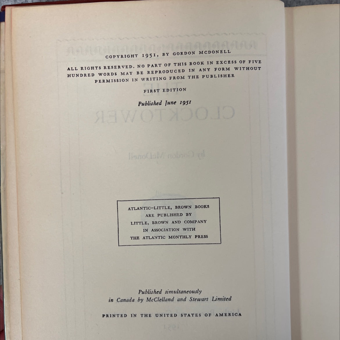 the clocktower book, by gordon mcdonell, 1951 Hardcover, First Edition, Vintage image 3