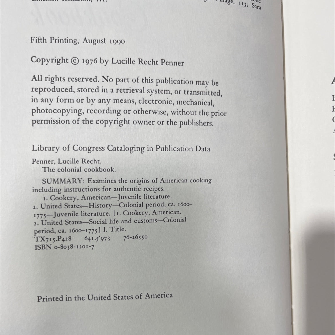 the colonial cookbook book, by Lucille Recht Penner, 1990 Hardcover image 3