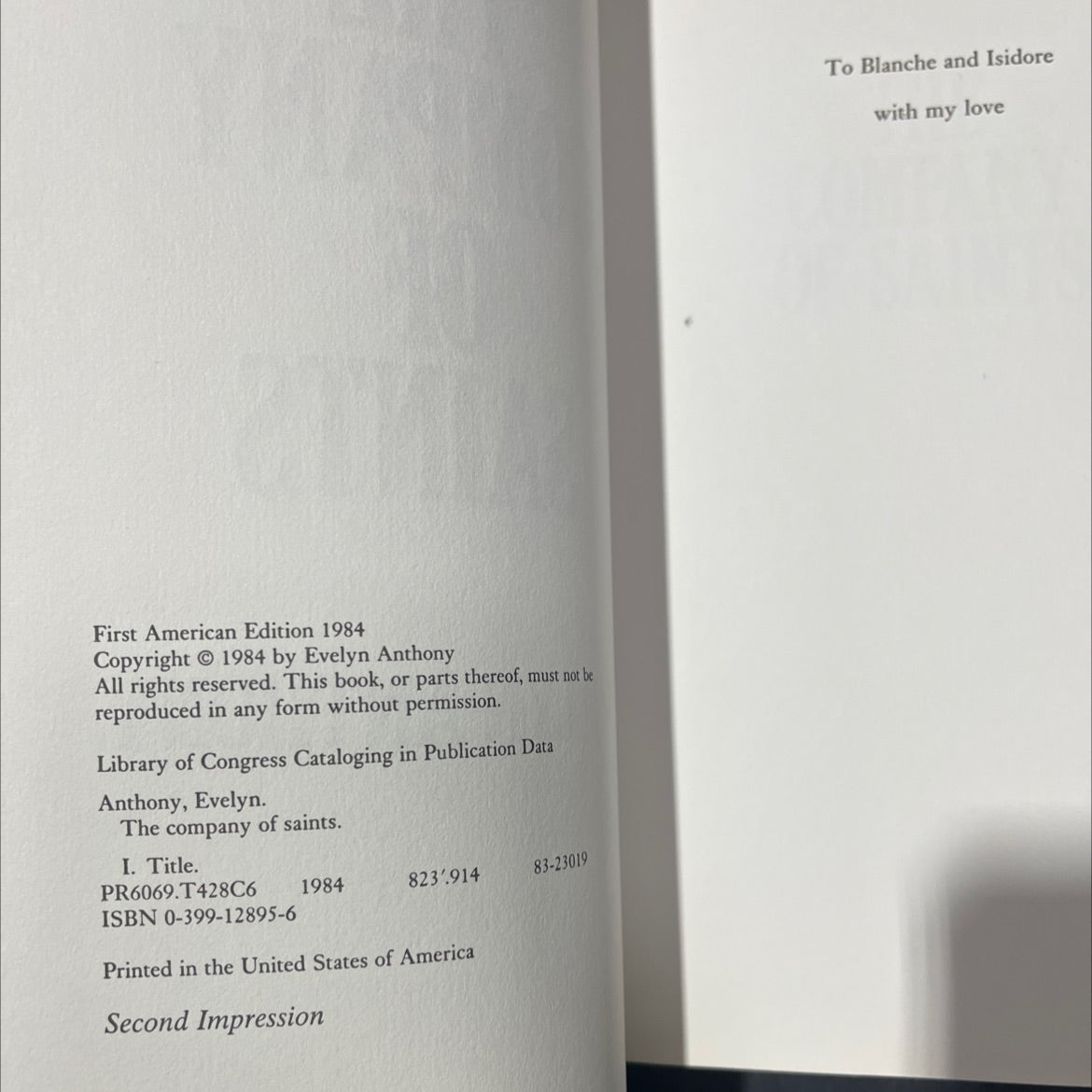 the company of saints book, by evelyn anthony, 1984 Hardcover image 3
