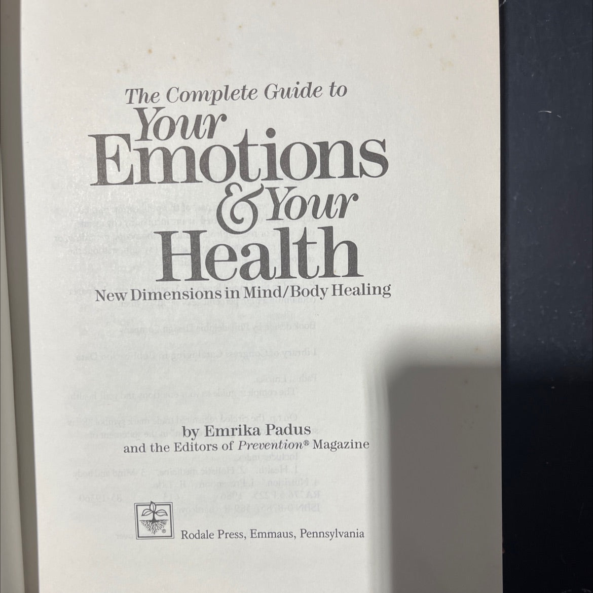 the complete guide to your emotions & your health book, by emrika padus, 1986 Hardcover image 2