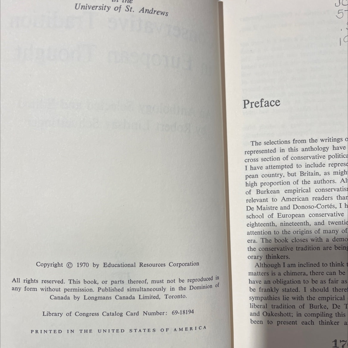 the conservative tradition in european thought an anthology book, by Robert Lindsay Schuettinger, 1970 Hardcover image 3
