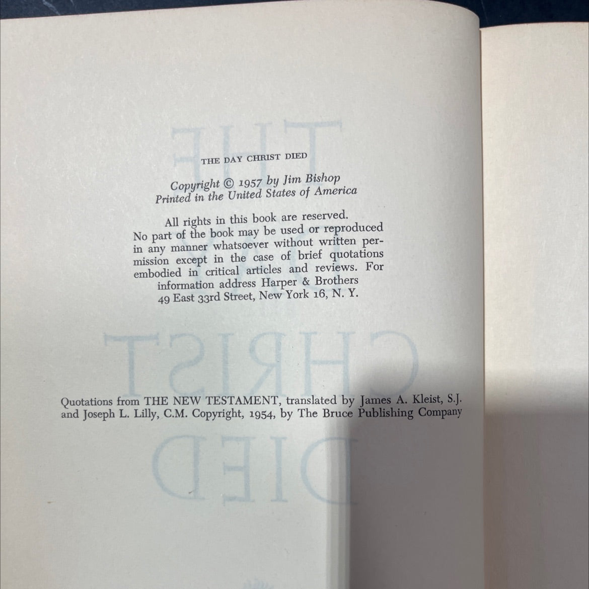 the day christ died book, by jim bishop, 1957 Hardcover image 3