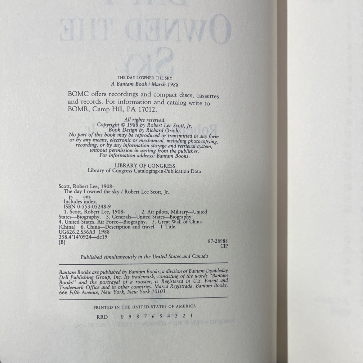 the day i owned the sky book, by Robert Lee Scott, Jr., 1988 Hardcover image 3