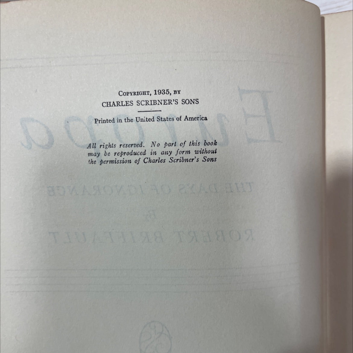 the days of ignorance book, by robert briffault, 1935 Hardcover, Antique, Heavily Used image 3