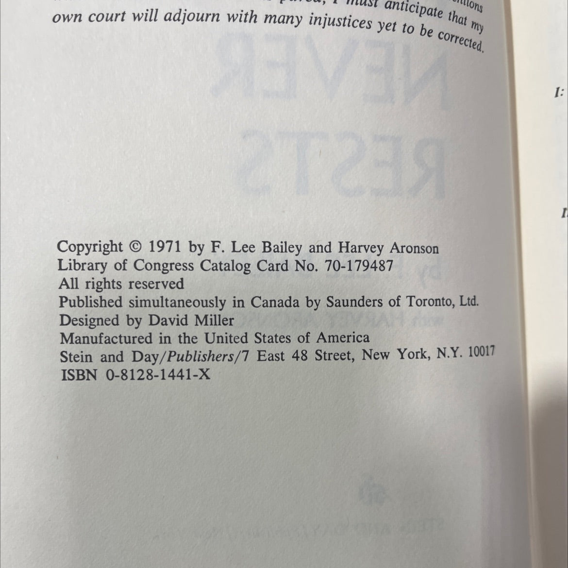 the defense never rests book, by f. lee bailey with harvey aronson, 1971 Hardcover image 3