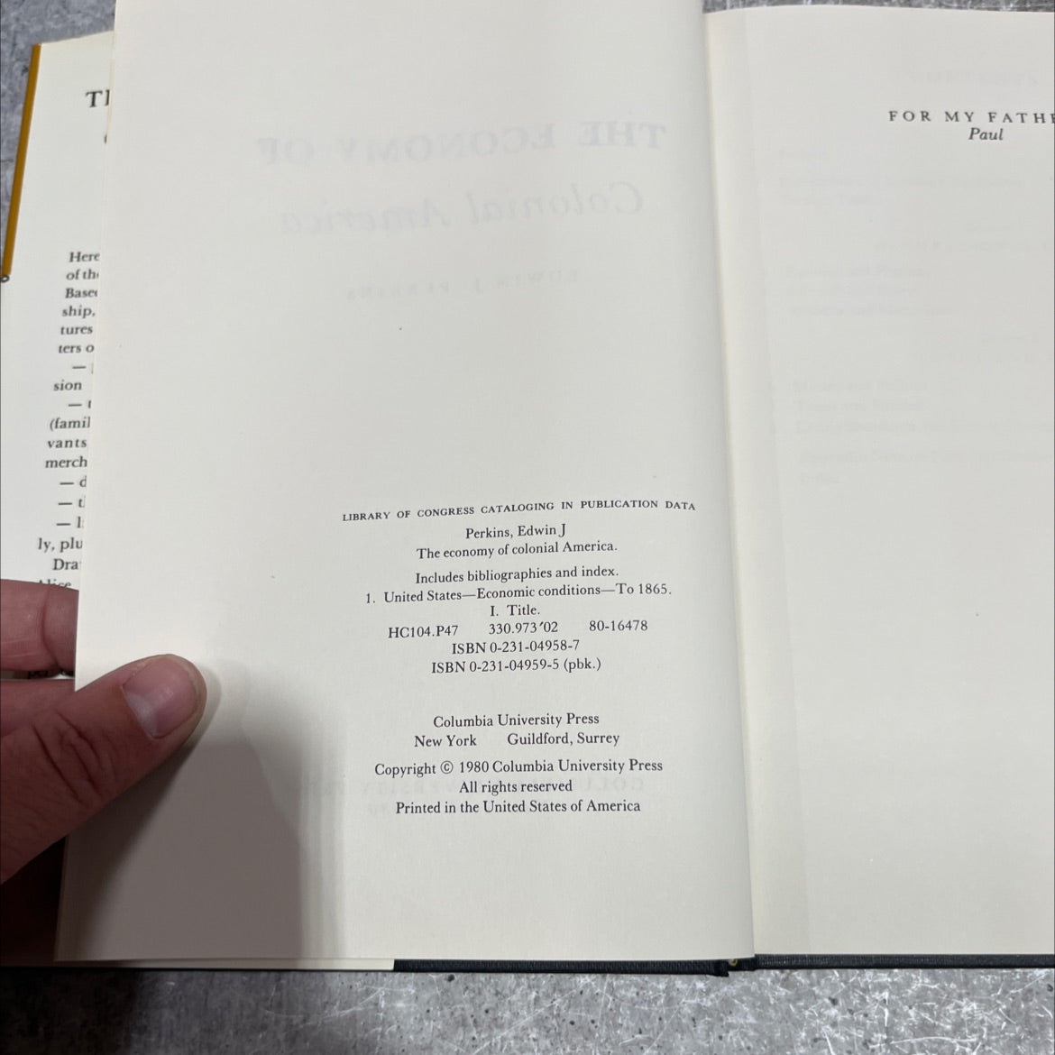 the economy of colonial america book, by edwin j. perkins, 1980 Hardcover image 3