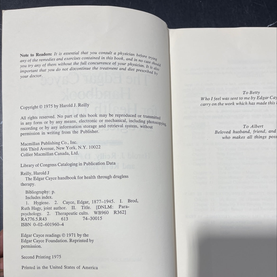 the edgar cayce handbook for health through drugless therapy book, by harold j. reilly, ruth hagy brod, 1975 Hardcover image 3