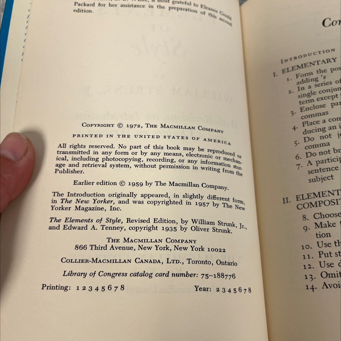 the elements of style book, by william strunk, jr., 1972 Hardcover image 3