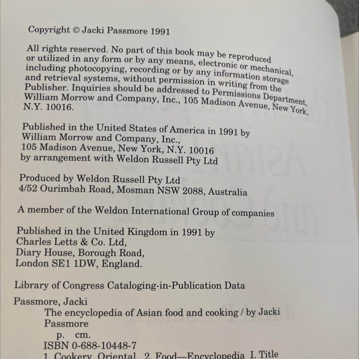 the encyclopedia of asian food and cooking book, by Jacki Passmore, 1991 Hardcover image 3