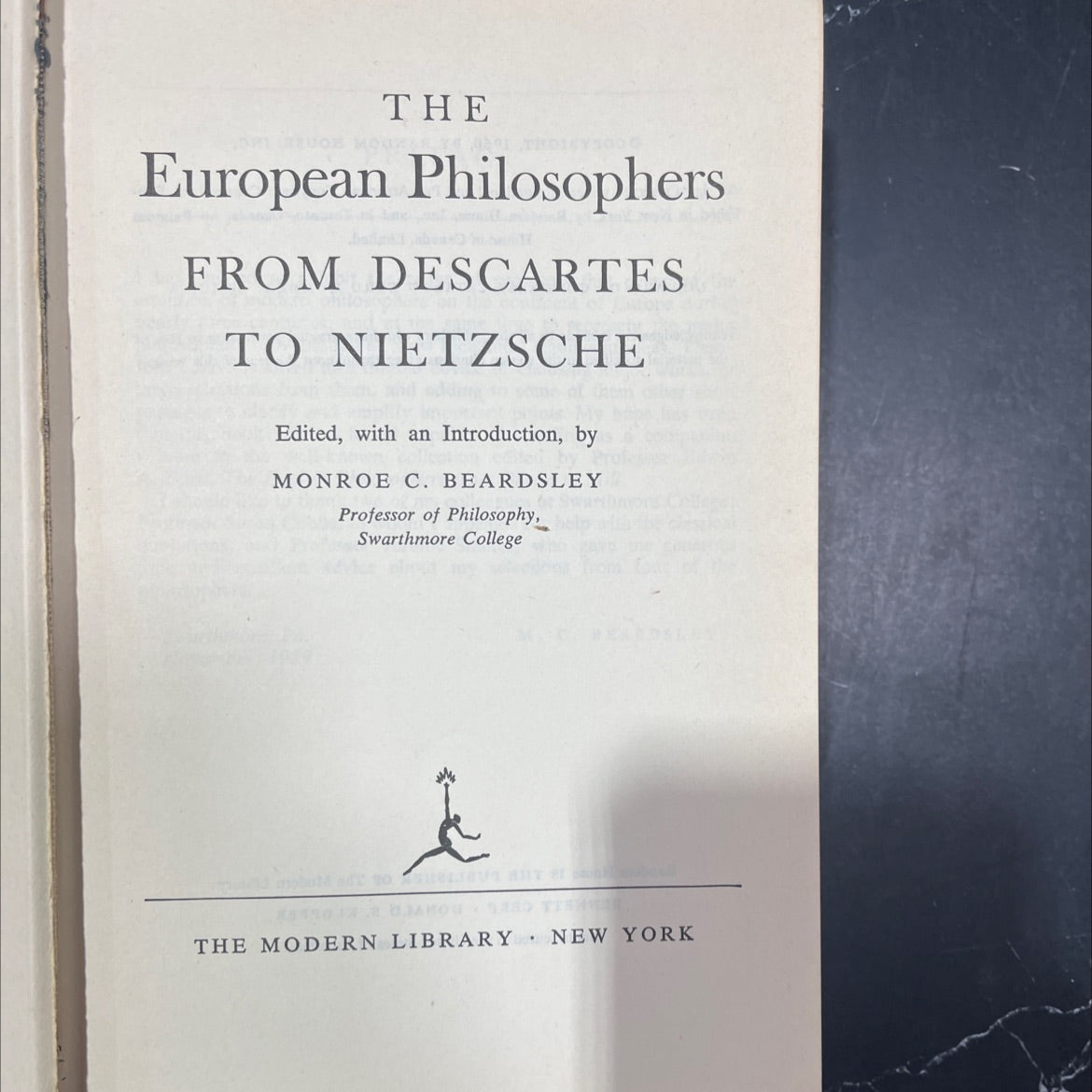 the european philosophers from descartes to nietzsche book, by monroe c. beardsley, 1960 Hardcover image 2