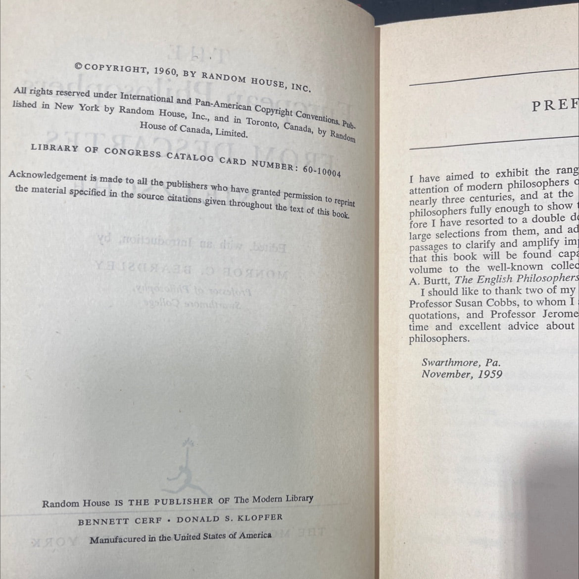 the european philosophers from descartes to nietzsche book, by monroe c. beardsley, 1960 Hardcover image 3