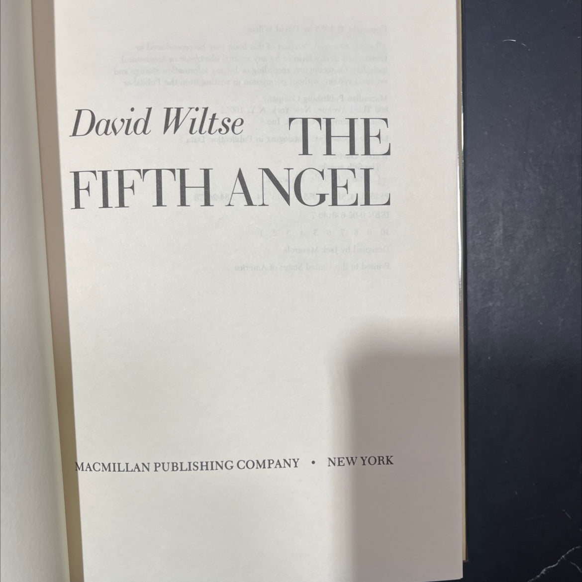 the fifth angel book, by David Wiltse, 1985 Hardcover image 2