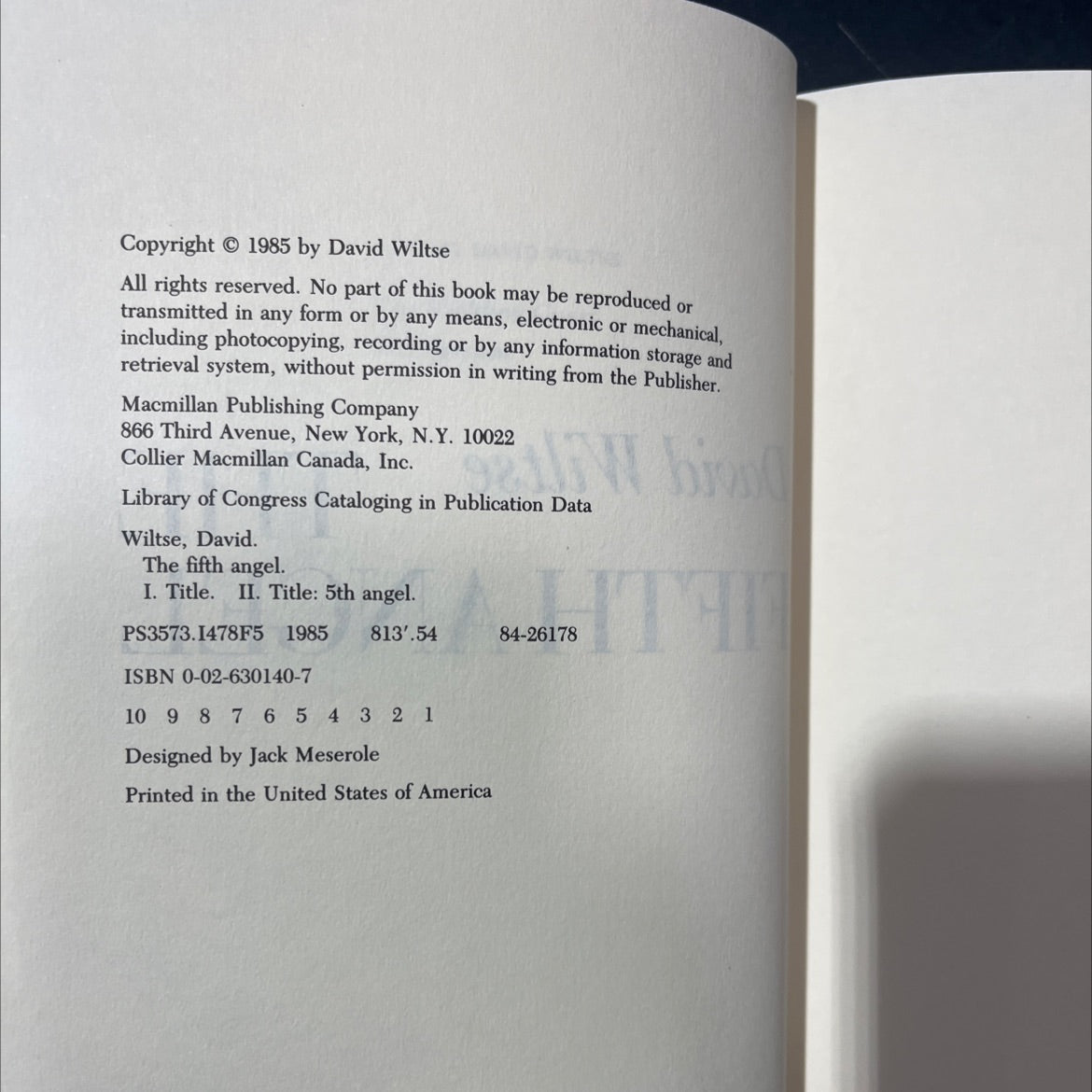 the fifth angel book, by David Wiltse, 1985 Hardcover image 3