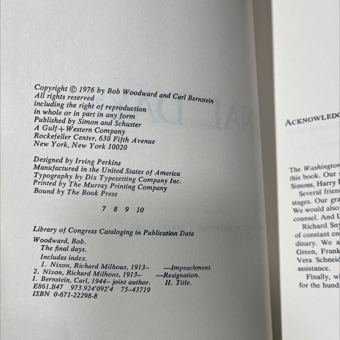 the final days book, by Bob Woodward, Carl Bernstein, 1976 Hardcover image 3