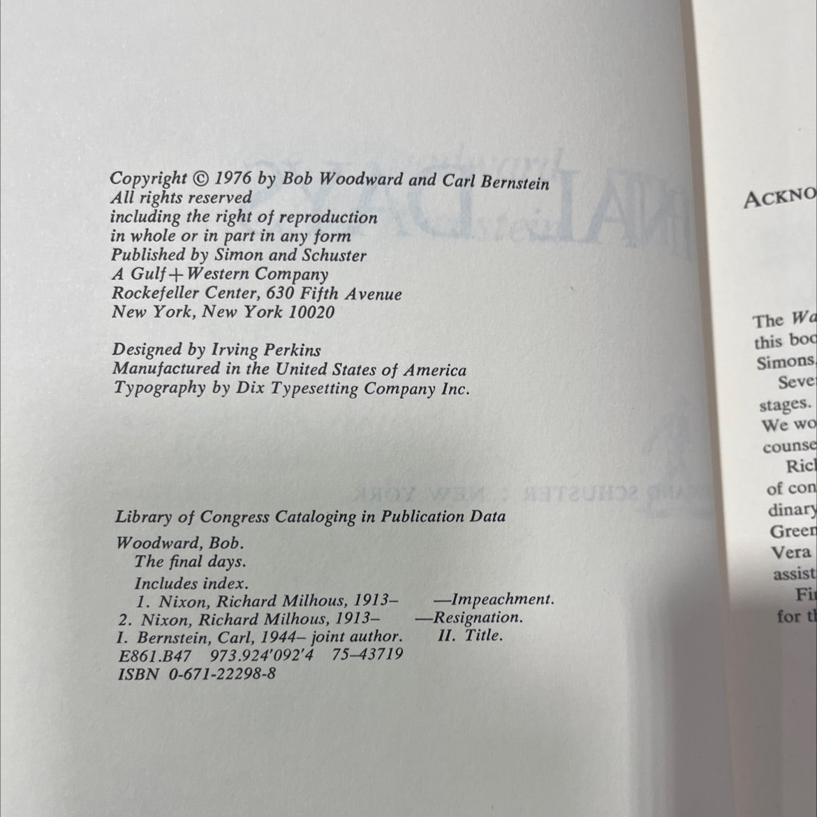 the final days book, by Bob Woodward, Carl Bernstein, 1976 Hardcover image 3
