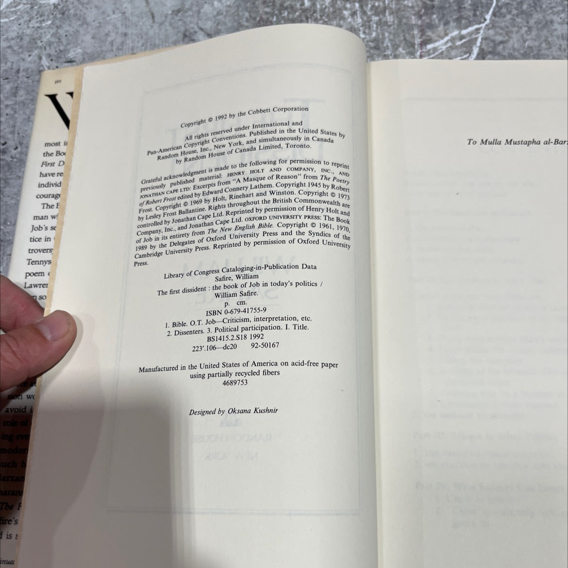 the first dissident: the book of job in today's politics book, by william safire, 1992 Hardcover image 3