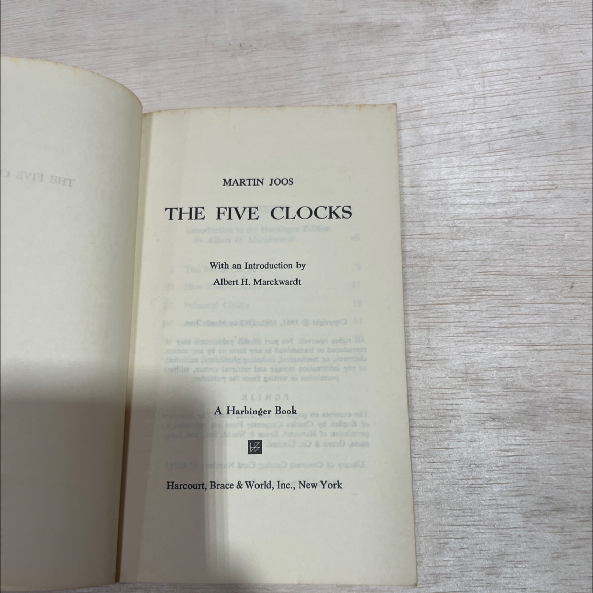the five clocks book, by martin joos, 2001 Paperback image 2