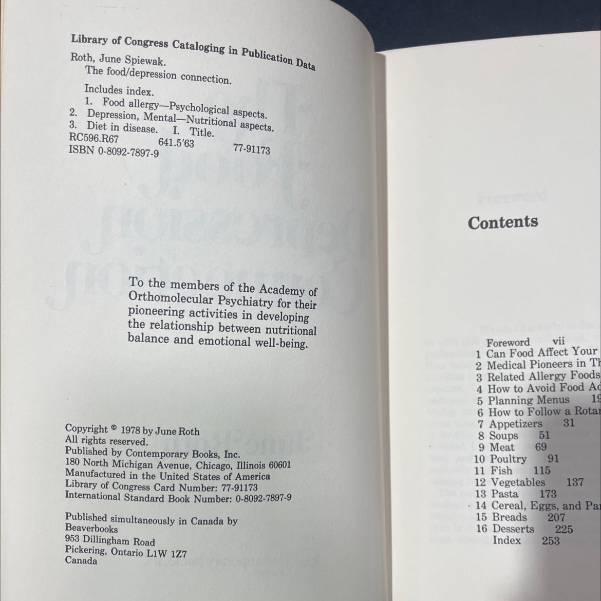 the food depression connection book, by june roth, 1978 Hardcover image 3