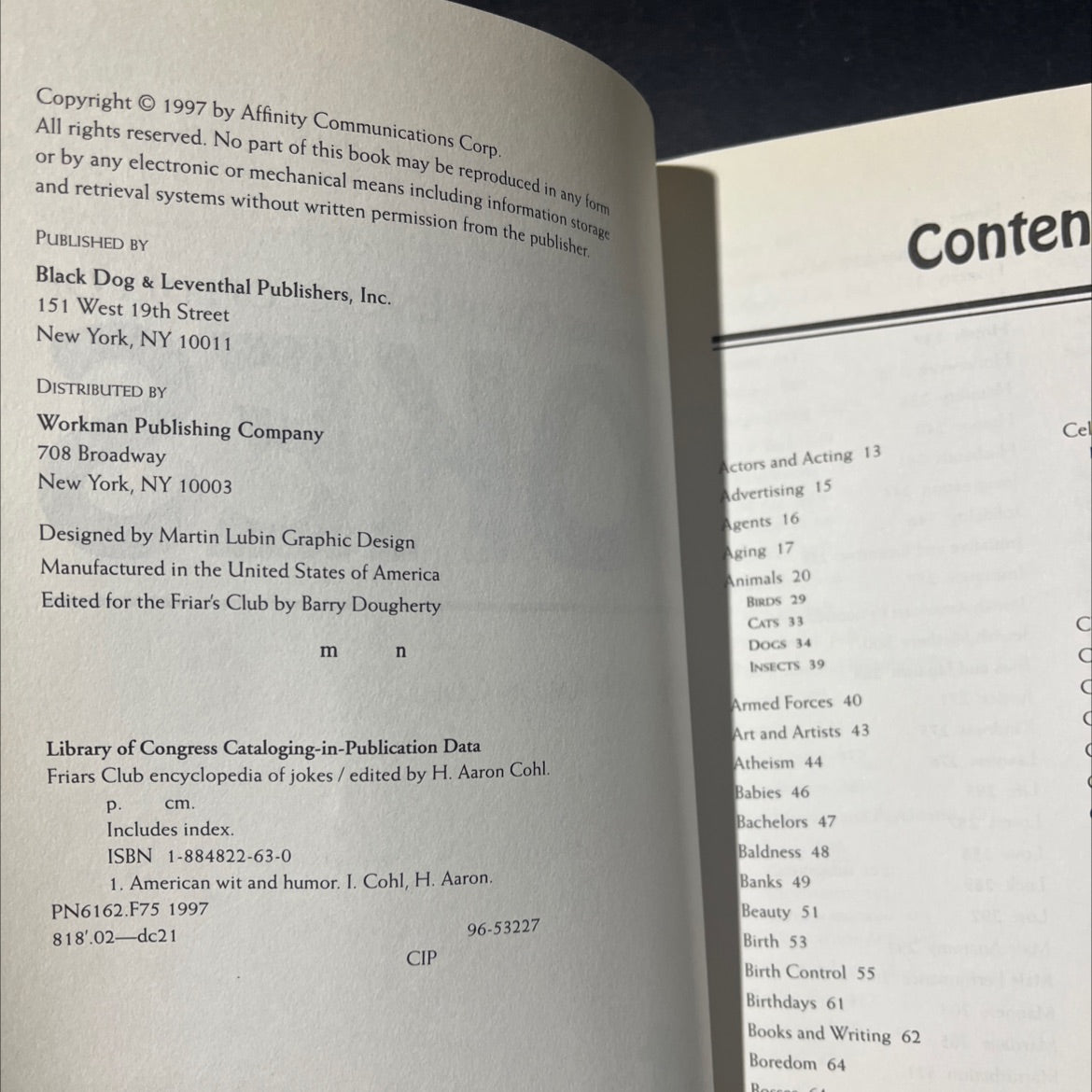 the friars club encyclopedia of jokes book, by h. aaron cohl, 1997 Hardcover image 3