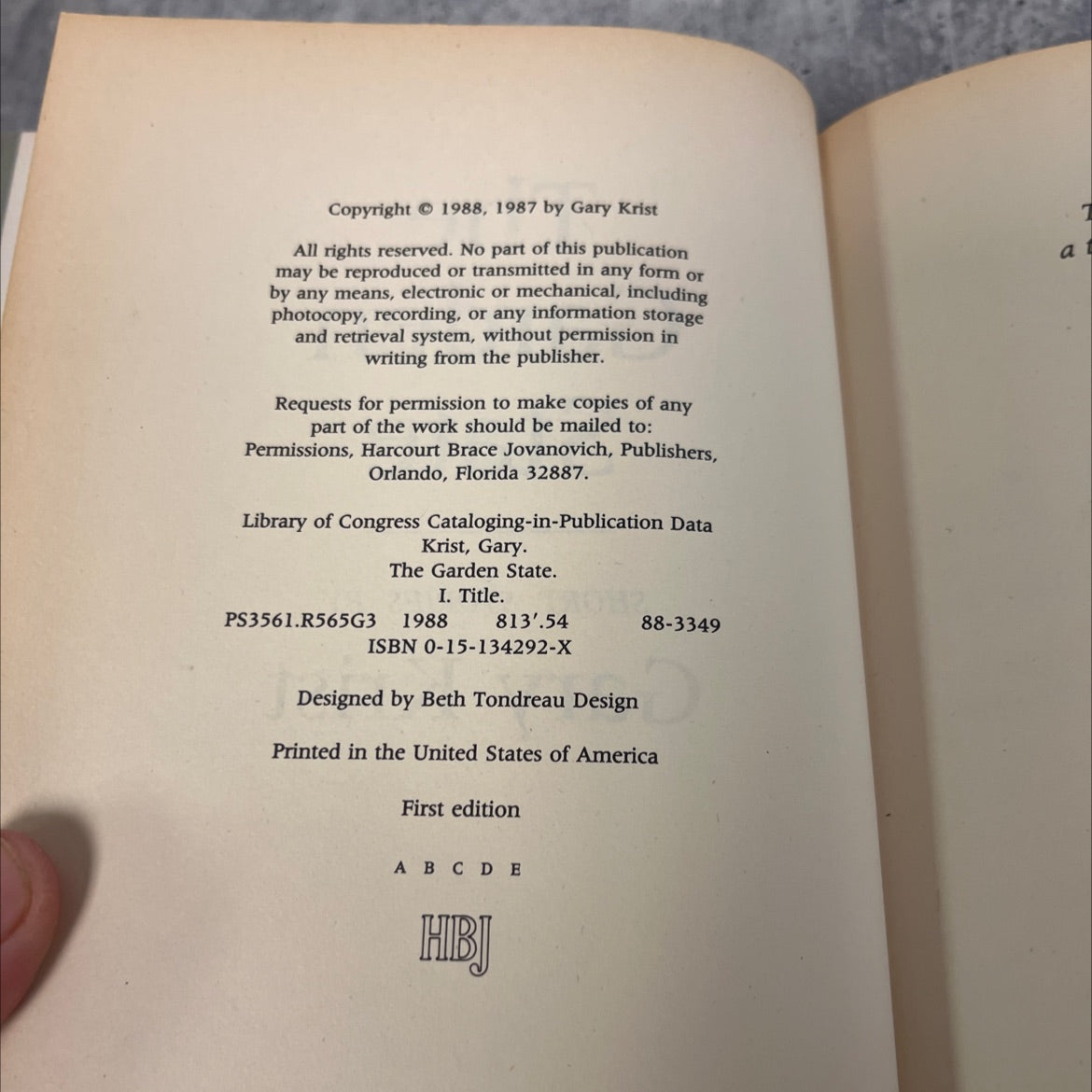 the garden state book, by Gary Krist, 1988 Hardcover image 3