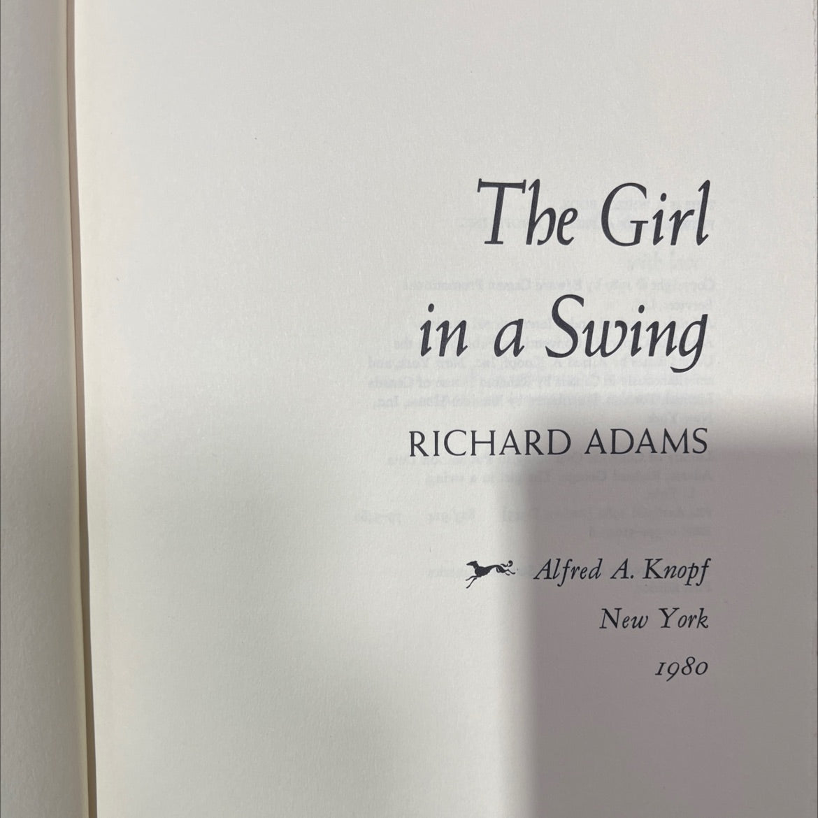 the girl in a swing book, by richard adams, 1980 Hardcover image 2